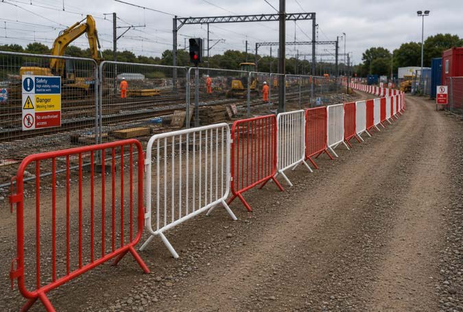 Red and white pedestrian barriers